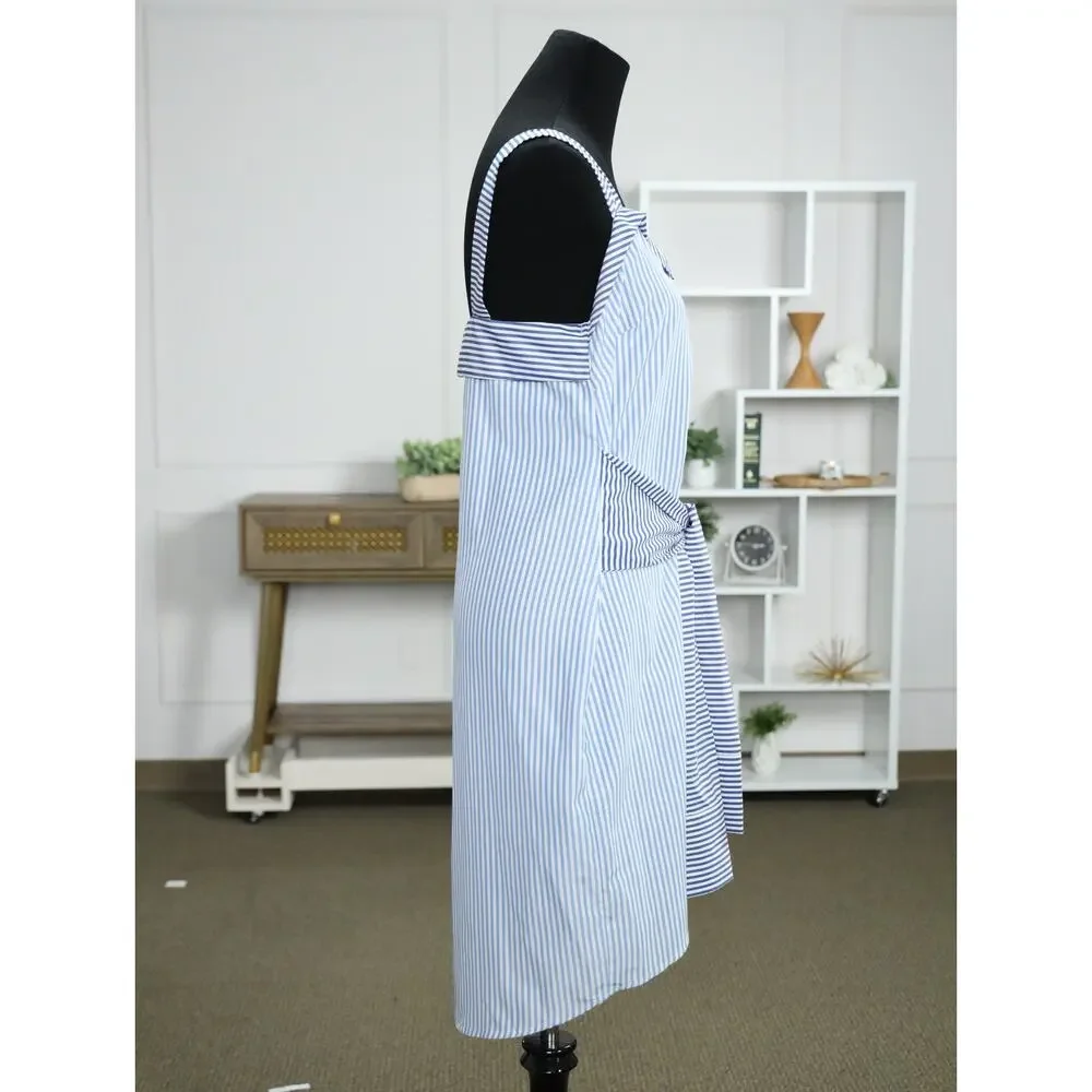 Walter Baker Blue White Stripe Tie Waist High-Low T-Shirt Dress M Coastal Resort